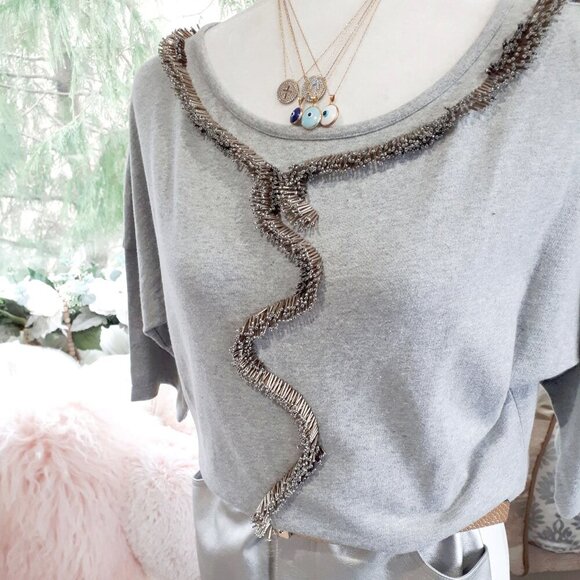 EUC Nougat London marbled grey cotton blend top with embellished detail, 1 - Picture 8 of 15